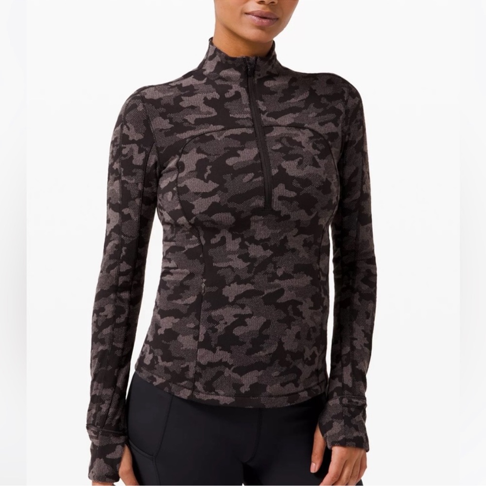 *EUC* Lululemon Run Briskly 1/2 Zip in Heritage Camo Black Lunar Rock Size 6